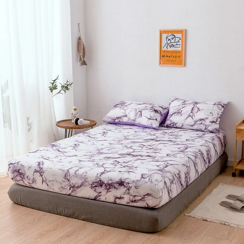 Purple Классическое черно-белое Мраморное покрывало с узором, простыня для кровати, эластичный домашний текстиль, Твин/Полный/Квин/Кинг, покрывало для кровати - Цвет: Purple