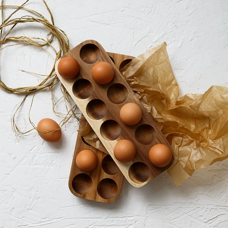 

Egg Storage Box Wooden Double Row Wood Tray Home Storage Rack Eggs Holder Tableware Kitchen Supplies Cooking Organizer Tools
