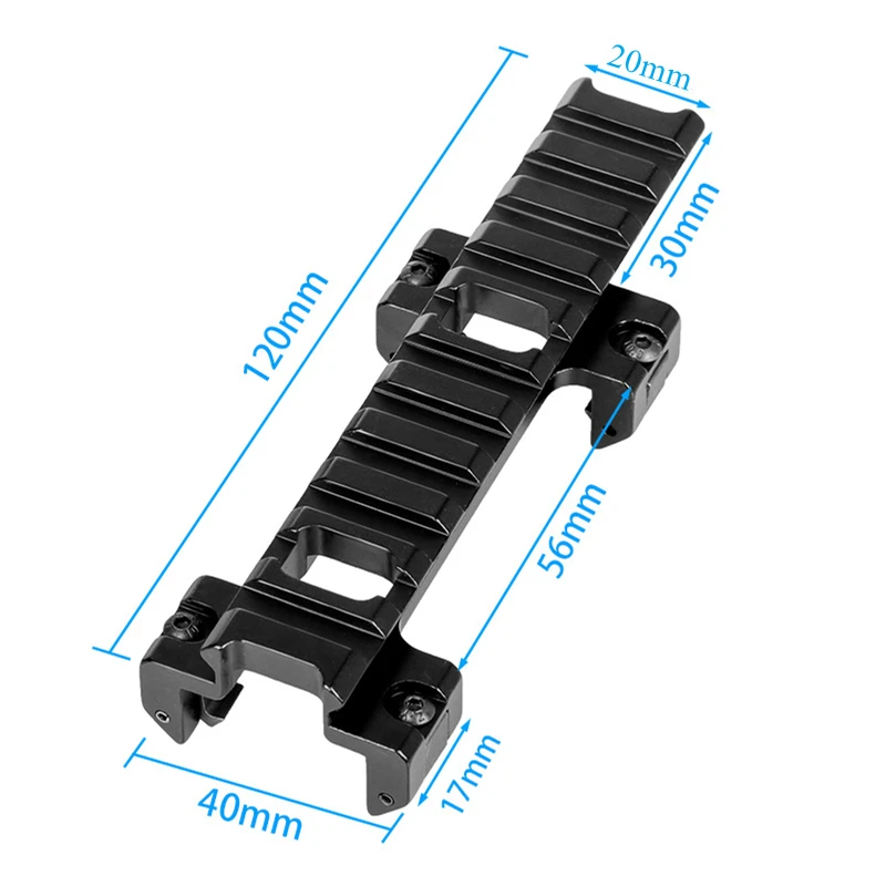 

Picatinny Rail Mount Adapter Claw 11 Slots 120mm Long Aluminum Scope Extension Bracket Clip for Airsoft Rifle MP5/GSG5/G3/MP5K