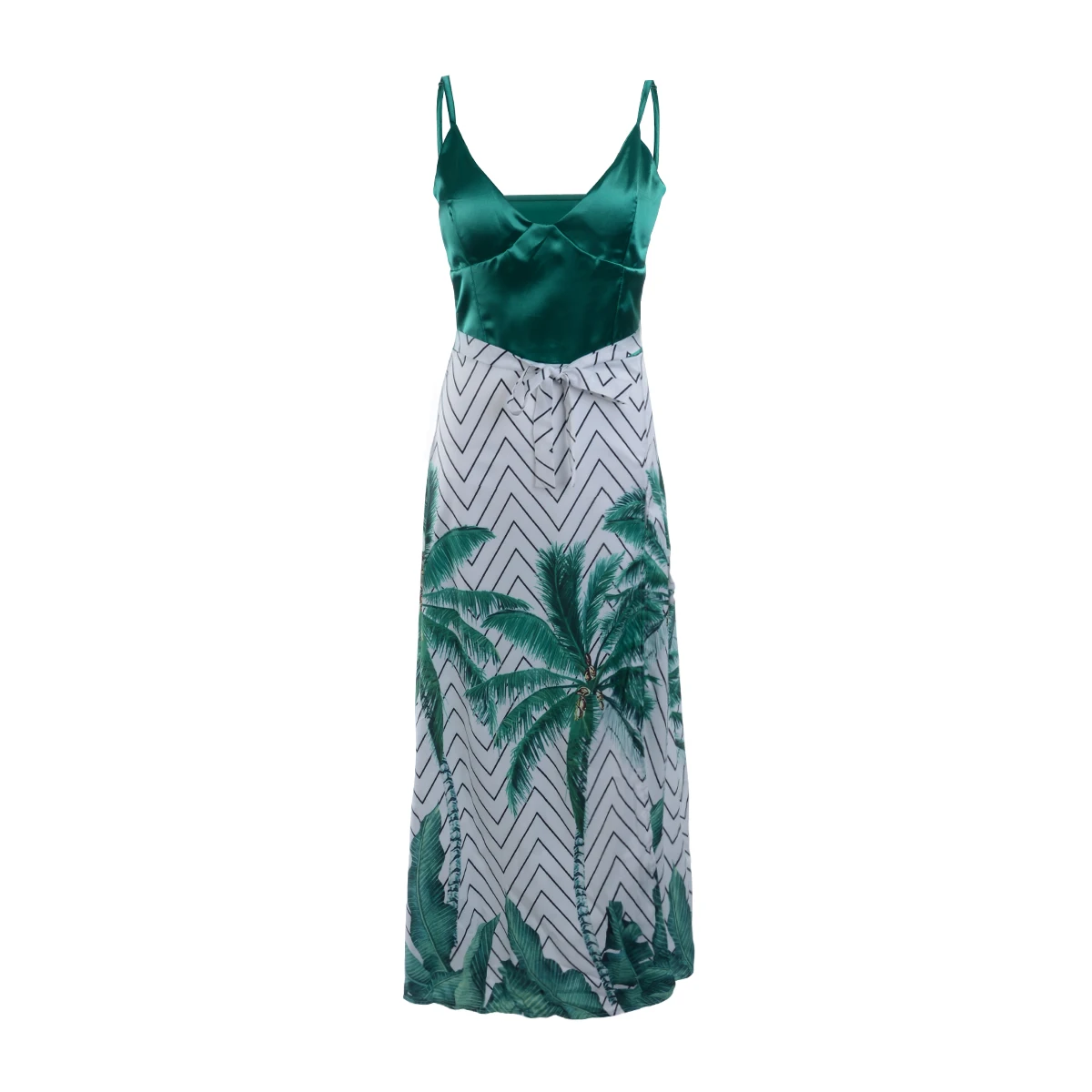 Женское длинное платье в стиле бохо с цветочным принтом летнее зеленое свободное