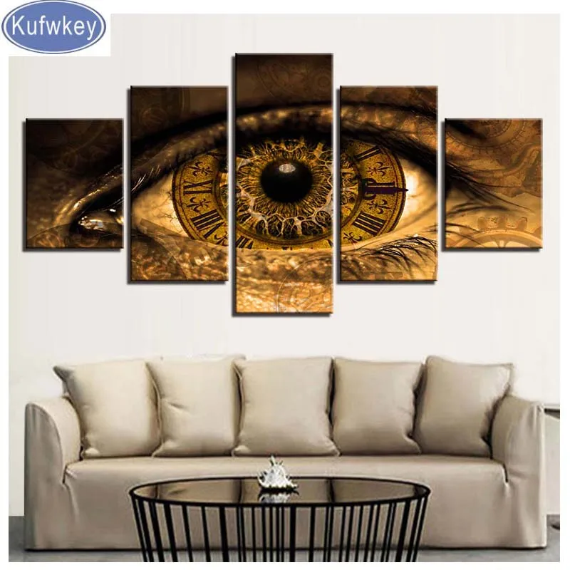 

5 Pieces Abstract Clock In The Eyes 3d Pictures Wall Artdiamond rhinestone embroidery full square diamond painting sale mosaic