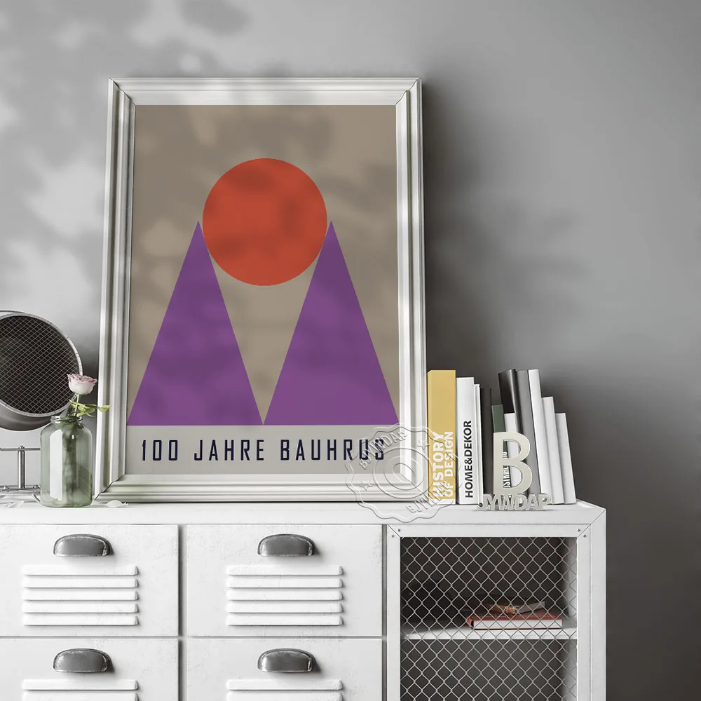 

100 Jahre Bauhaus Exhibition Poster, Geometric Triangle Red Round Patterning Combination Art Prints, Minimalism Home Wall Decor