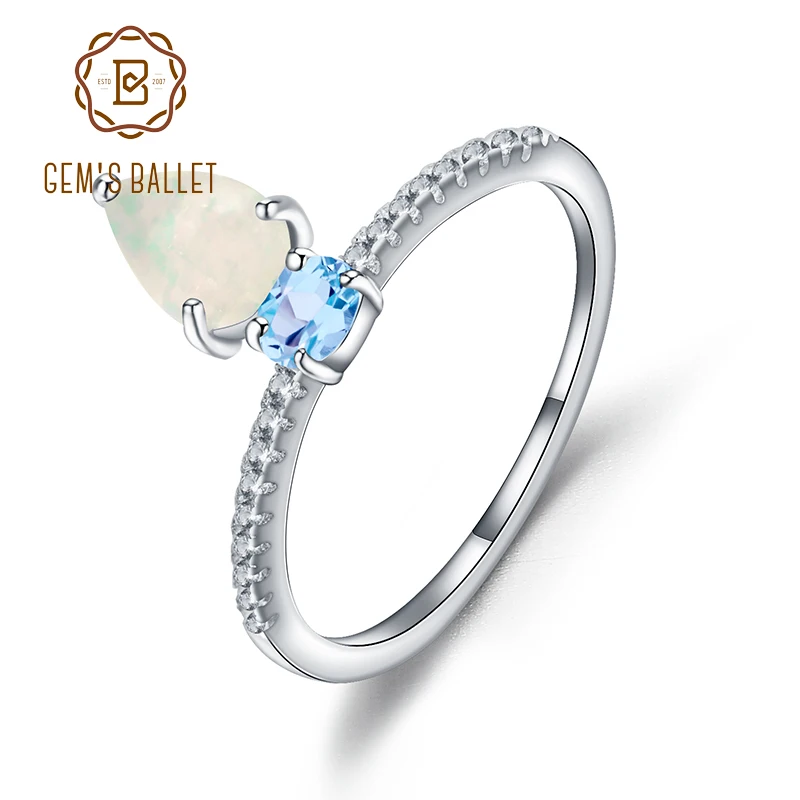 Женское кольцо из серебра 925 пробы с натуральным африканским опалом и голубым