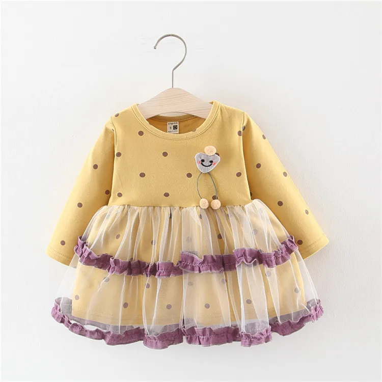 Girls Dress Kids Dot Full Sleeve Birthday Dresses Cute Princess Party Children Clothing Vestidos Baby Clothes 1 2 3 4 Year | Детская