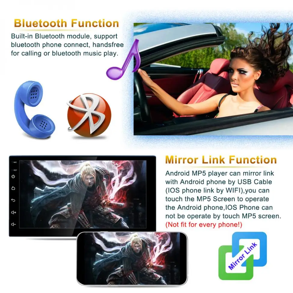 2 DIN 7-дюймовый четырехъядерный Android 8 1 HD емкостный экран Bluetooth автомобильный MP5 GPS