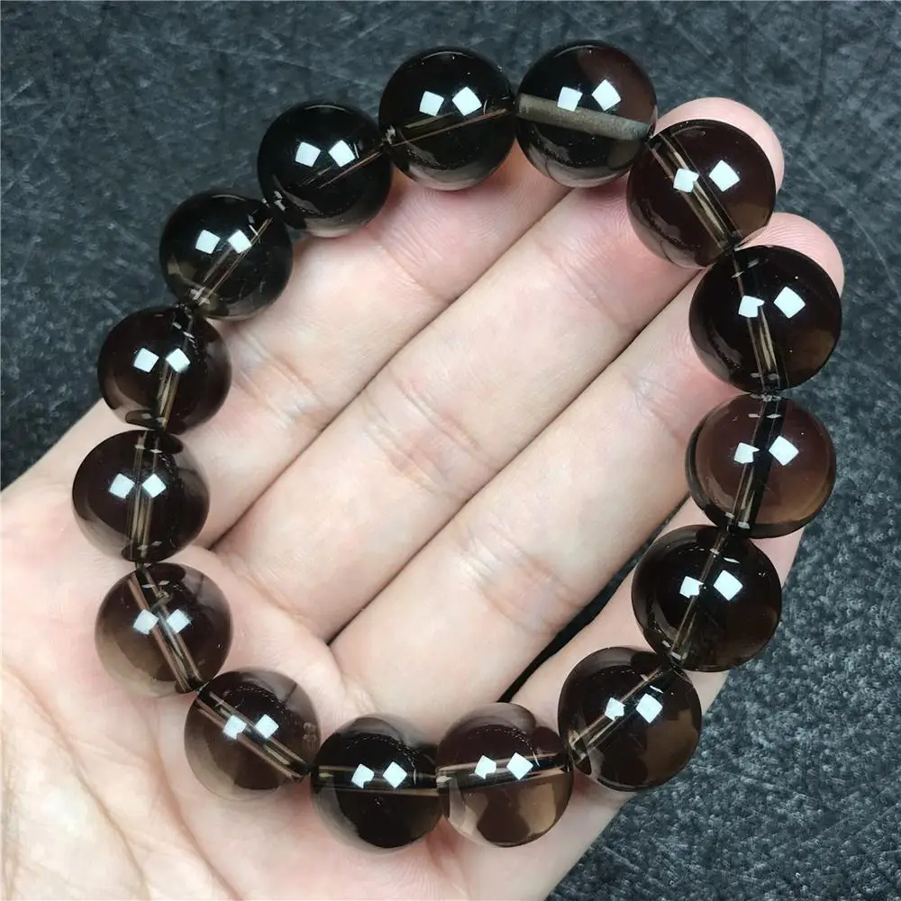 

14mm Natural Smoky Quartz Bracelet For Women Female Man Hand Fit Stretch Crystal Round Beads Bracelet Fashion Jewelry AAAAA