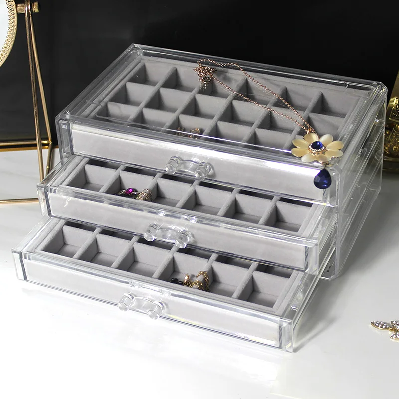 Dustproof Three-Layer Jewelry Storage Display Box Ring Earring Necklace Case Women Pendants Watch Display Stand Box YSUMI