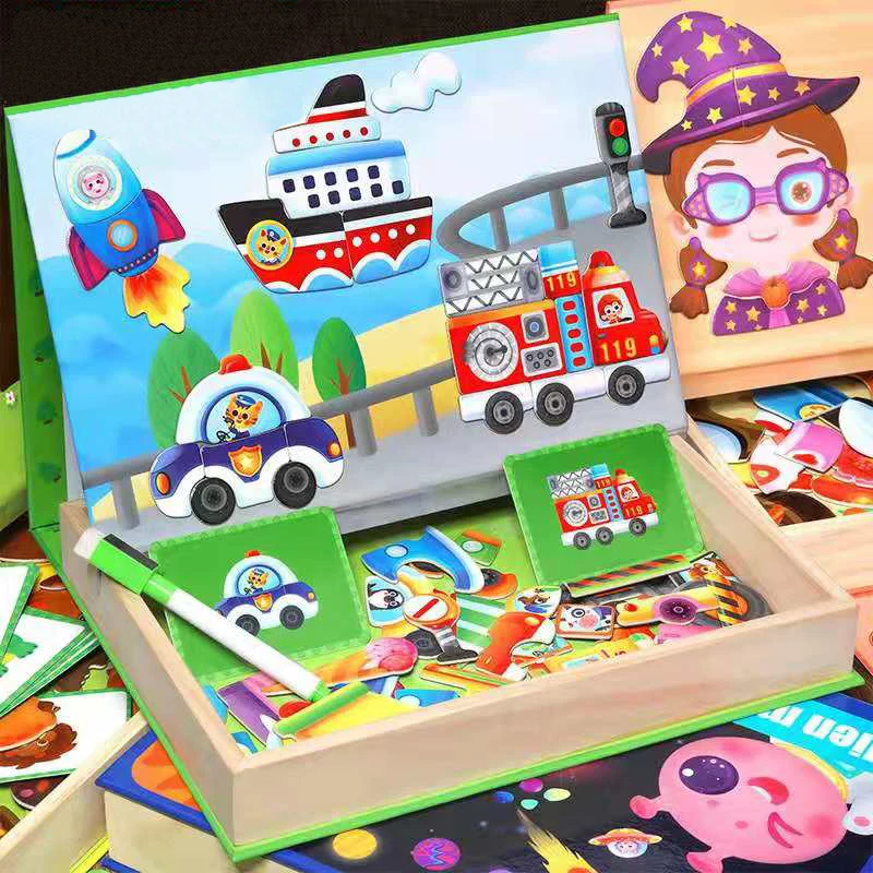 Малыш 3D деревянный магнитный пазл игрушки наклейка Montessori Детские раннего