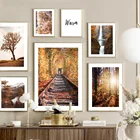 Осенние Лиственные водопад озеро Цитата кленовый лес настенная живопись холст постеры и принты скандинавский стиль Декор для гостиной