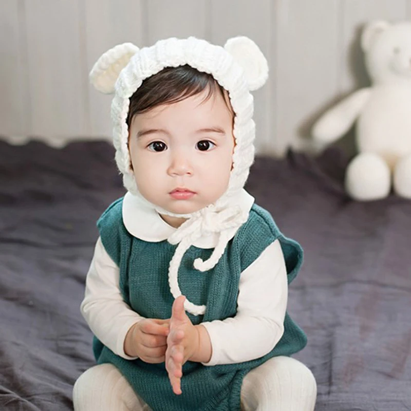 

Children Winter Warm Hat With Cartoon Bear Ears Knitted Baby Hats Children Kids Cap For Boys Girls