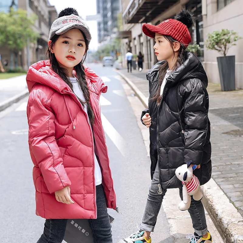Модные пуховики для маленьких девочек зимняя Длинная модель Детские Пуховые