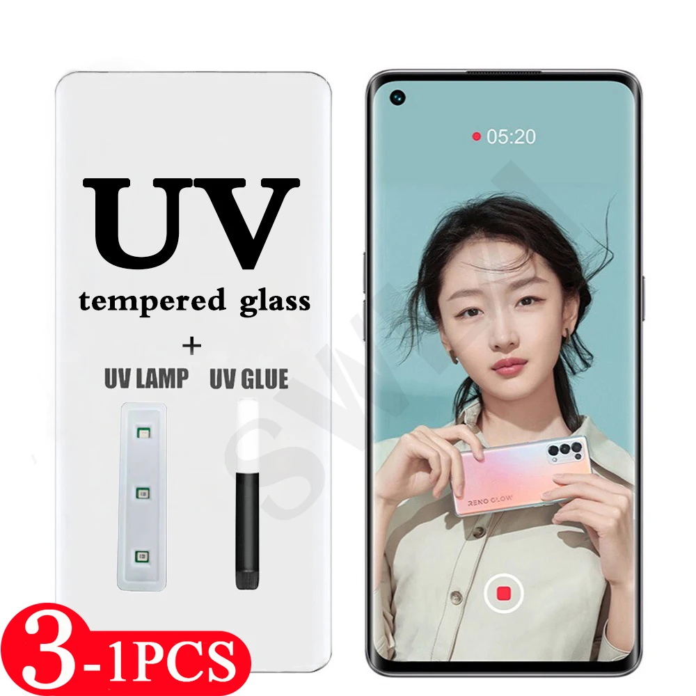 

3-1Pcs for OPPO Reno 3 4 5 pro plus 5G UV Glass protective film OPPO Find X X2 X3 pro UV tempered glass phone screen protector