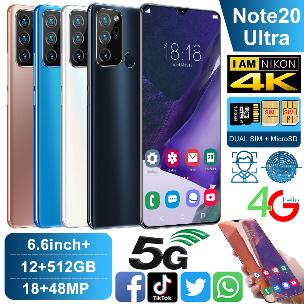 

2021 Note 20 Ultra 6.6 Inch 5G LET Cellphones 10-Core MTK 6889 Smartphone Android10.0 12+512GB Dual SIM Mobile Phone 5000mAh