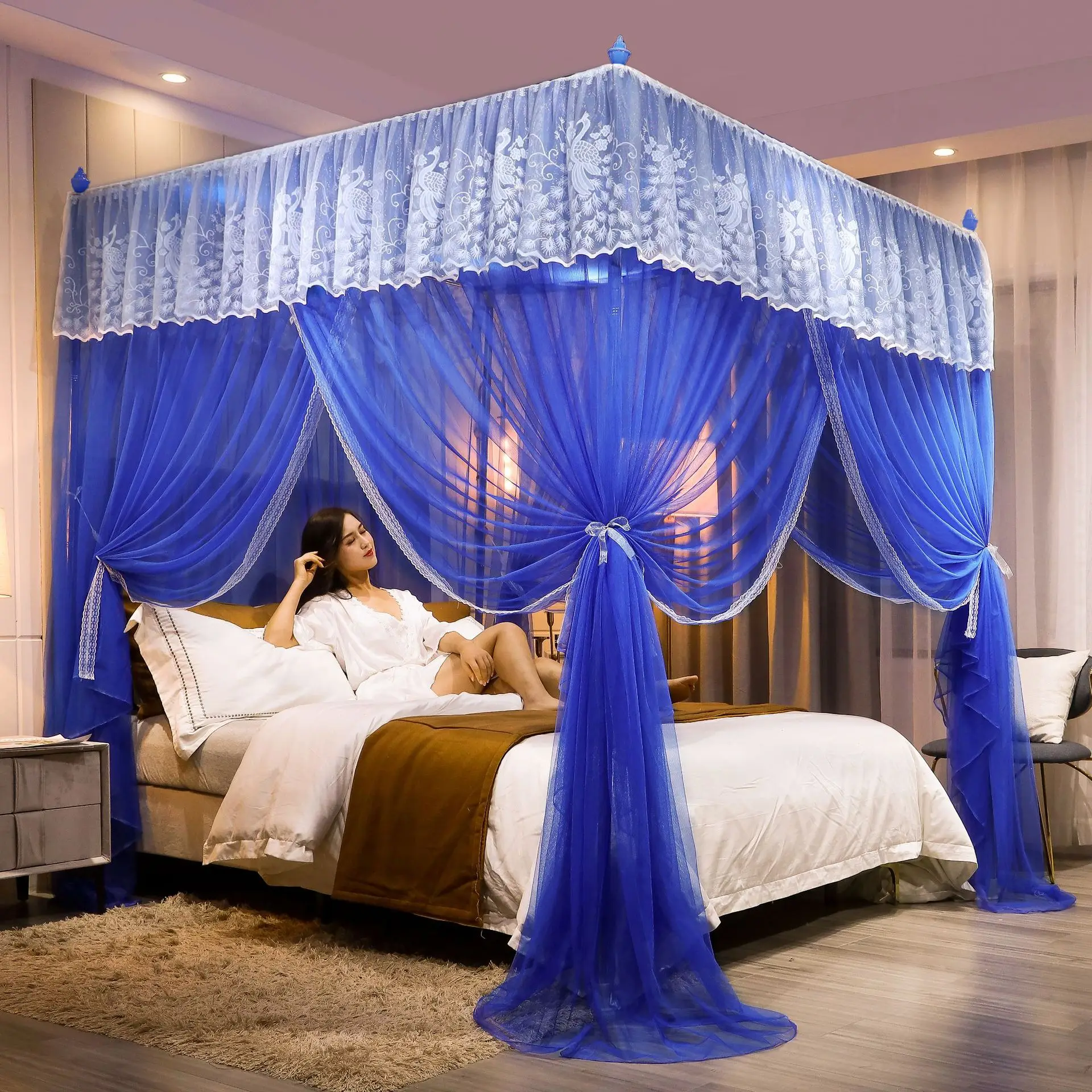 

Large Lace Nordic Mosquito Net Luxury King Size Bed Canopy Mosquito Nets Curtains with Frame Moskitiera Home Decoration EK50MT