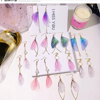 vintage colorful thin wings butterfly earrings jewelry for women sweets chain pearls drop hanging earrings 2 pairs wholesale