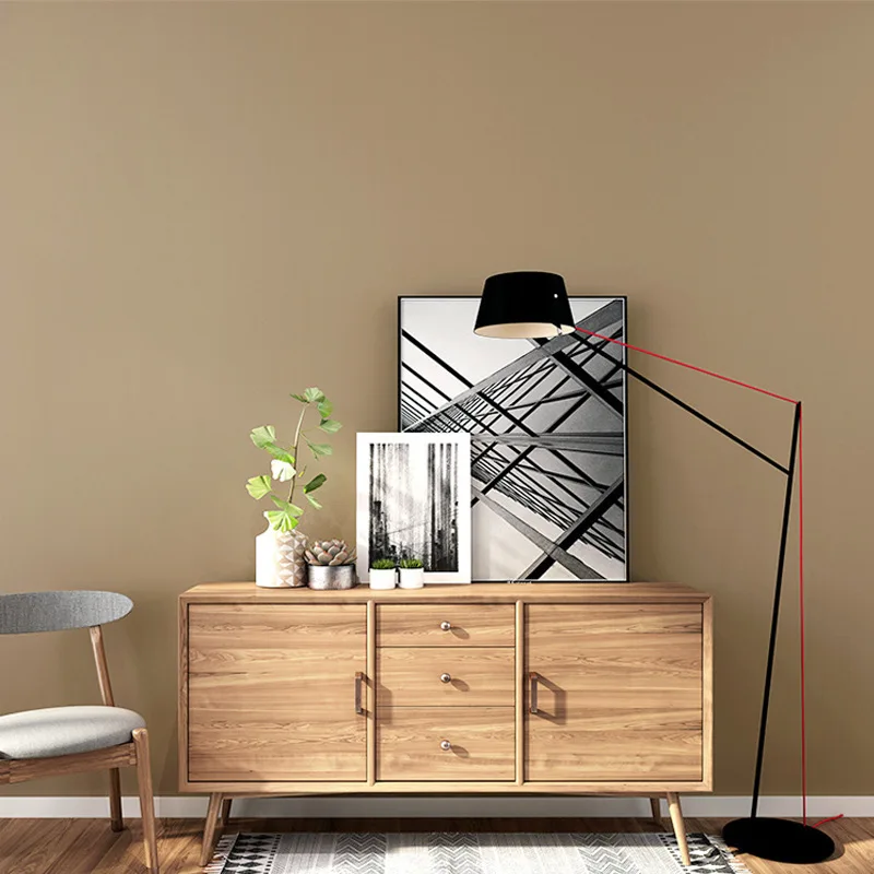 Ed Northern European-Style Solid Color Brown Kaki Long Fiber Non-woven Wallpaper Plain Living Room Bedroom Background Wall |