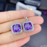 kjjeaxcmy fine jewelry natural amethyst 925 sterling silver luxury girl new pendant necklace ring set support test with box