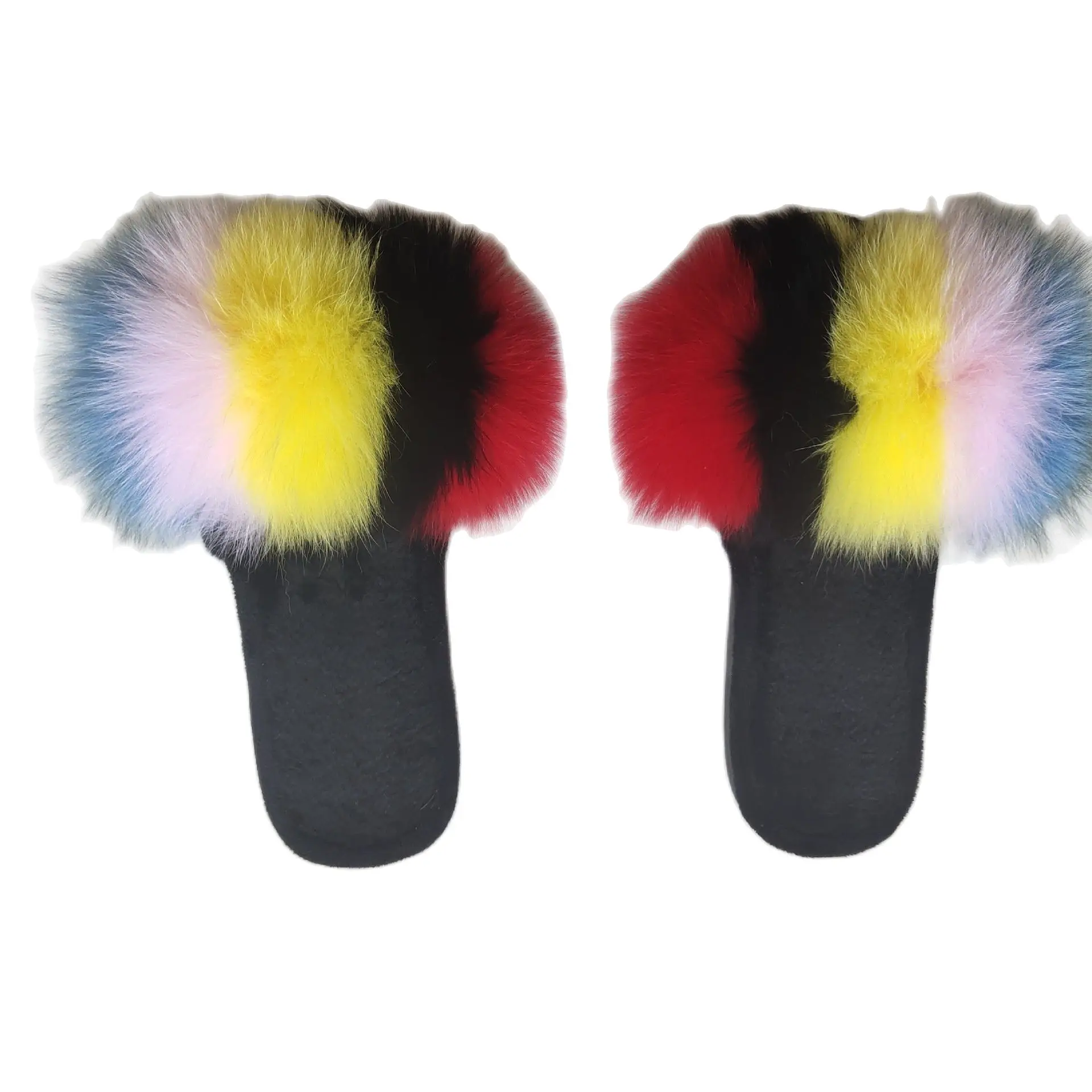 

323 Fashion Fox Fur Slippers Women Fall/winter Warm natural fur Slippers Drag Flat Skid home Shoes