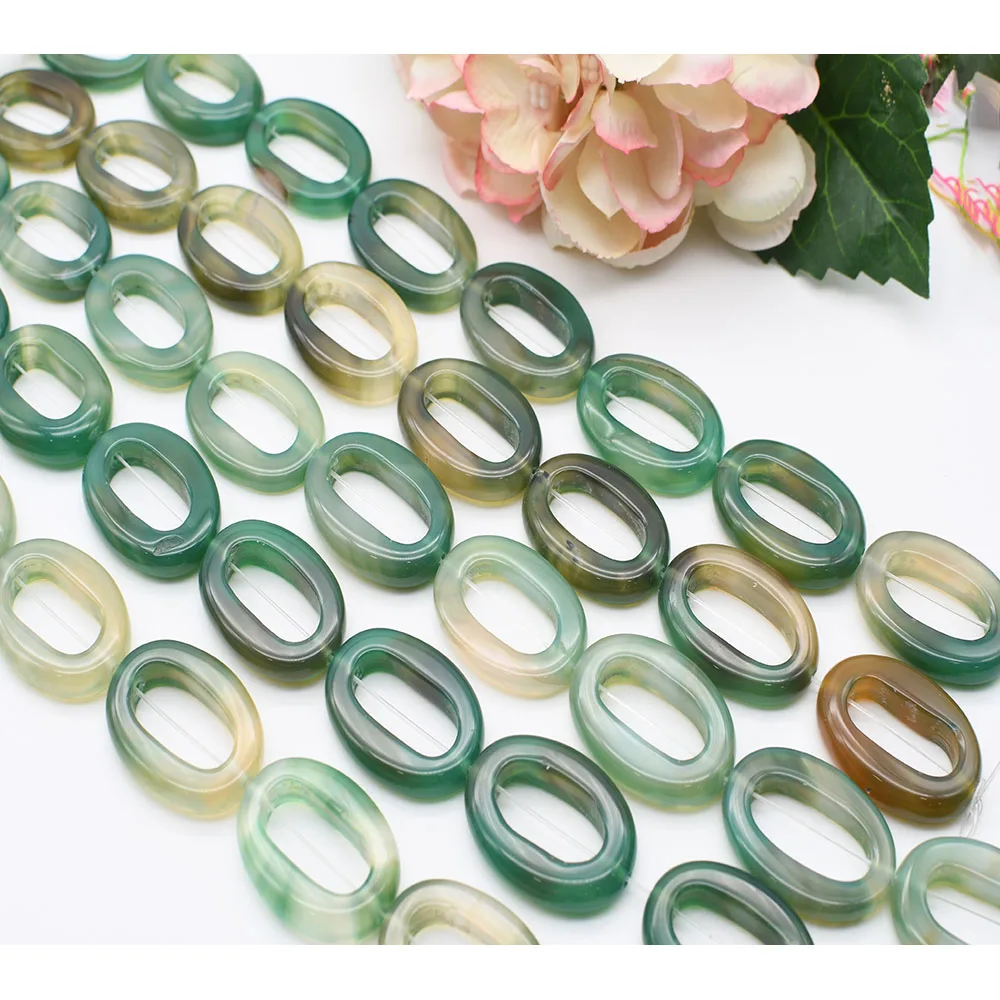 2strands/lot 36mm Natural Smooth Green Elliptical circle Agate stone beads For DIY Bracelet Necklace Jewelry Making Strand 15