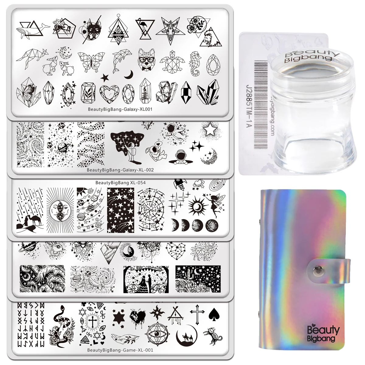 

Beautybigbang Nail Art Set 8PCS Galaxy Style Stainless Steel Star Image Stamping Plates With Storage Bag Nail Stamper Tool Sets