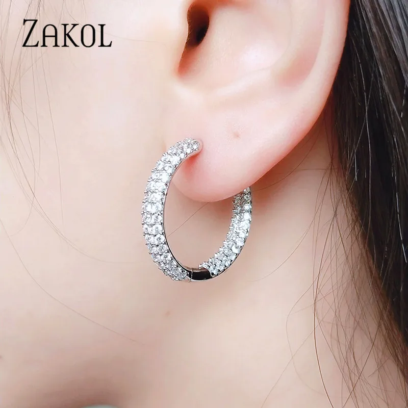 ZAKOL роскошные круглые AAA кубического циркония микро инкрустация Большой круг обруч серьги для модных женщин Свадебная вечеринка ювелирные изделия FSEP3012