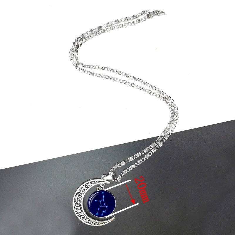 2020 Creative Retro Starry Sky 12 Constellation Cabochon Glass Moon Pendant Clavicle Chain Necklace Birthday Gift