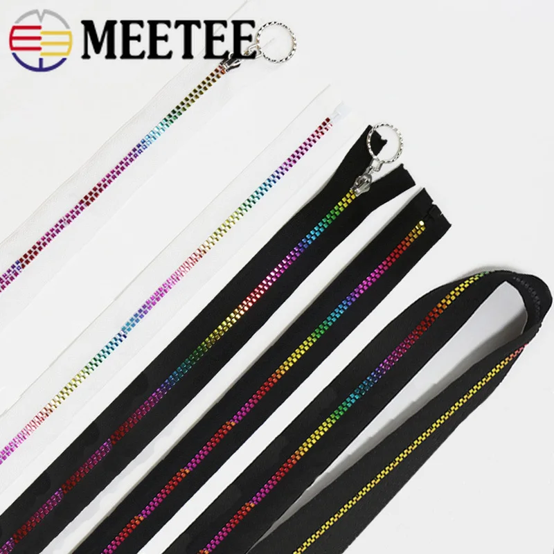 

Meetee 2Pcs 40-80cm 5# Resin Zipper Auto Lock Open-End Zips Coat Jacket Repair Replacement Zip Clothing Sewing Decorate Zippers
