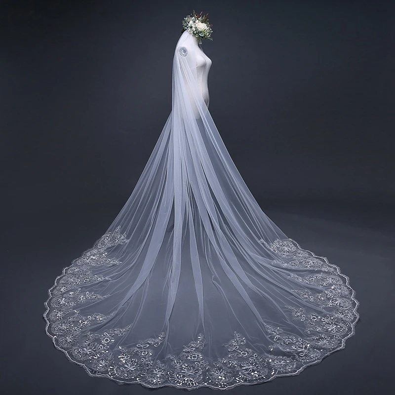 

3/4/5 Meter White Ivory Cathedral Wedding Veils Long Lace Edge Bridal Veil with Comb Wedding Accessories Bride Veu Wedding Veil