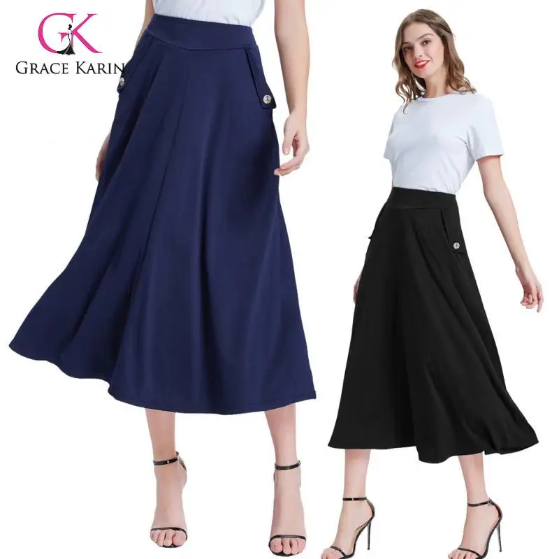 Женская Повседневная юбка Grace Karin однотонная длинная трапециевидной формы с