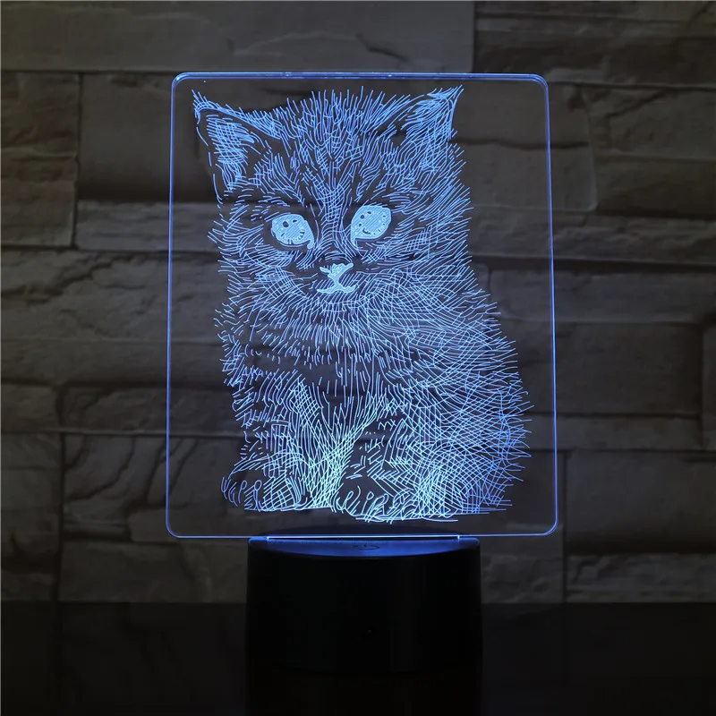 Реалистичный Кот 3D светодиодный ная иллюзионная лампа USB ночное освещение 7