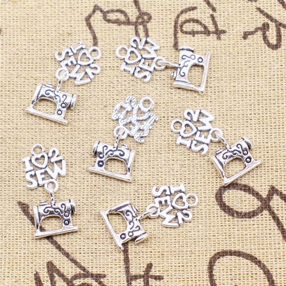 

Craft For Jewelry Findings Components 10pcs 11x25mm Antique Silver Color I Love Sewing Charms