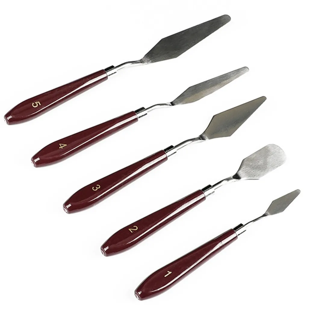 

5Pcs Professional Stainless Steel Spatula Kit Acrylic Palette Scraper Knives Blade Oil Paint For Artist Cutter Painting Art Tool