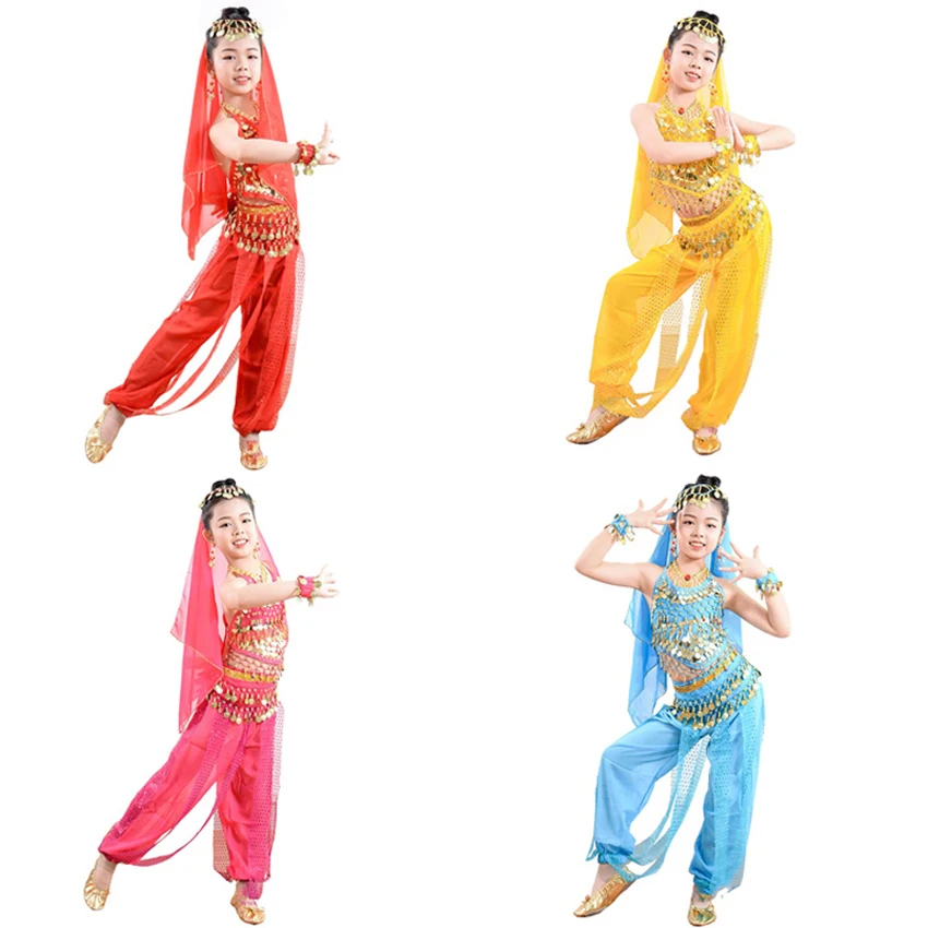 Детский костюм для танца живота с блестками комплект одежды выступлений из майки