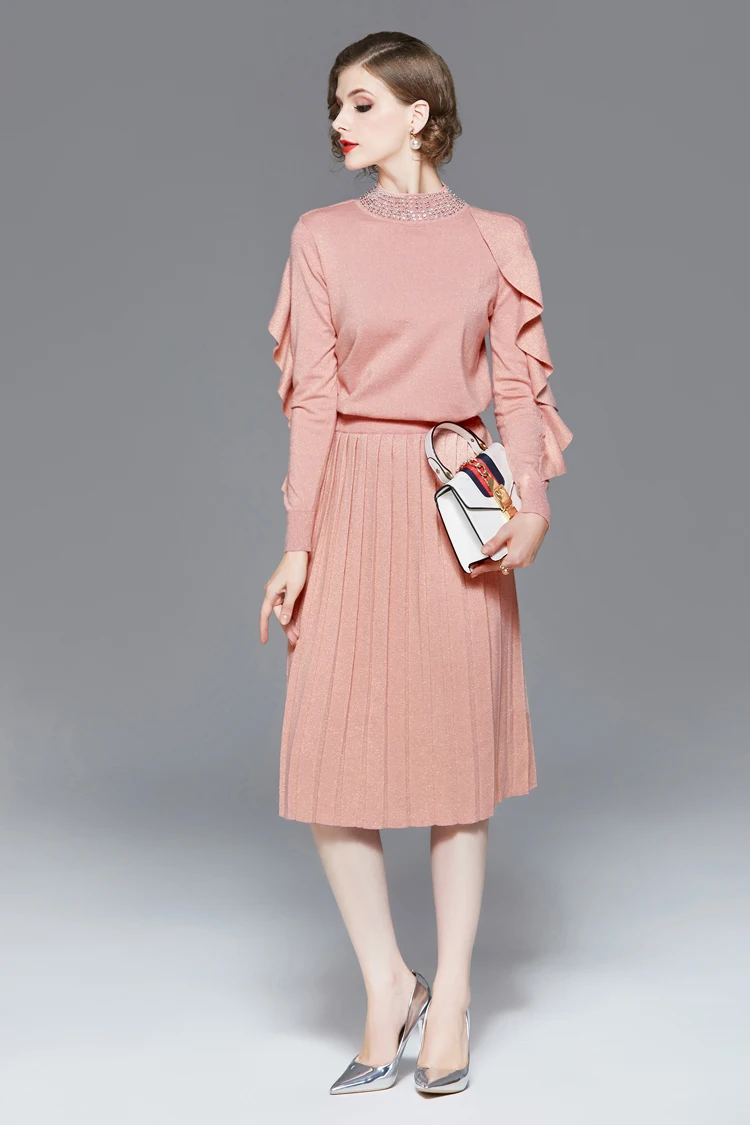 Модные женские Подиумные комплекты-двойки со стоячим воротником украшенные