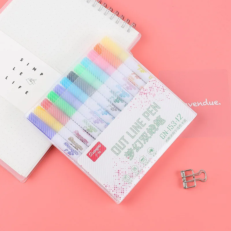 

8/12Colors Metallic double lines Art markers Outline pen Stationery Drawing Pens for Calligraphy Lettering Color Scrapbooking