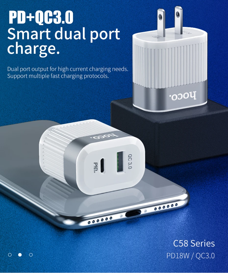 HOCO PD QC3.0 USB быстрое зарядное устройство для телефона 18 Вт Быстрая зарядка 3,0 ЕС США вилка настенный USB зарядное устройство адаптер полное соглашение для iPhone samsung