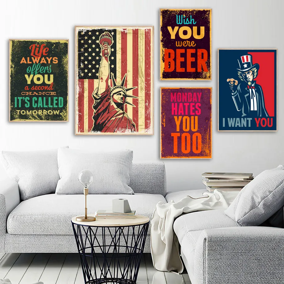 

Statue Of Liberty Inspirational Quotes Wall Art Canvas Painting Nordic Posters And Prints Wall Pictures For Living Room Decor
