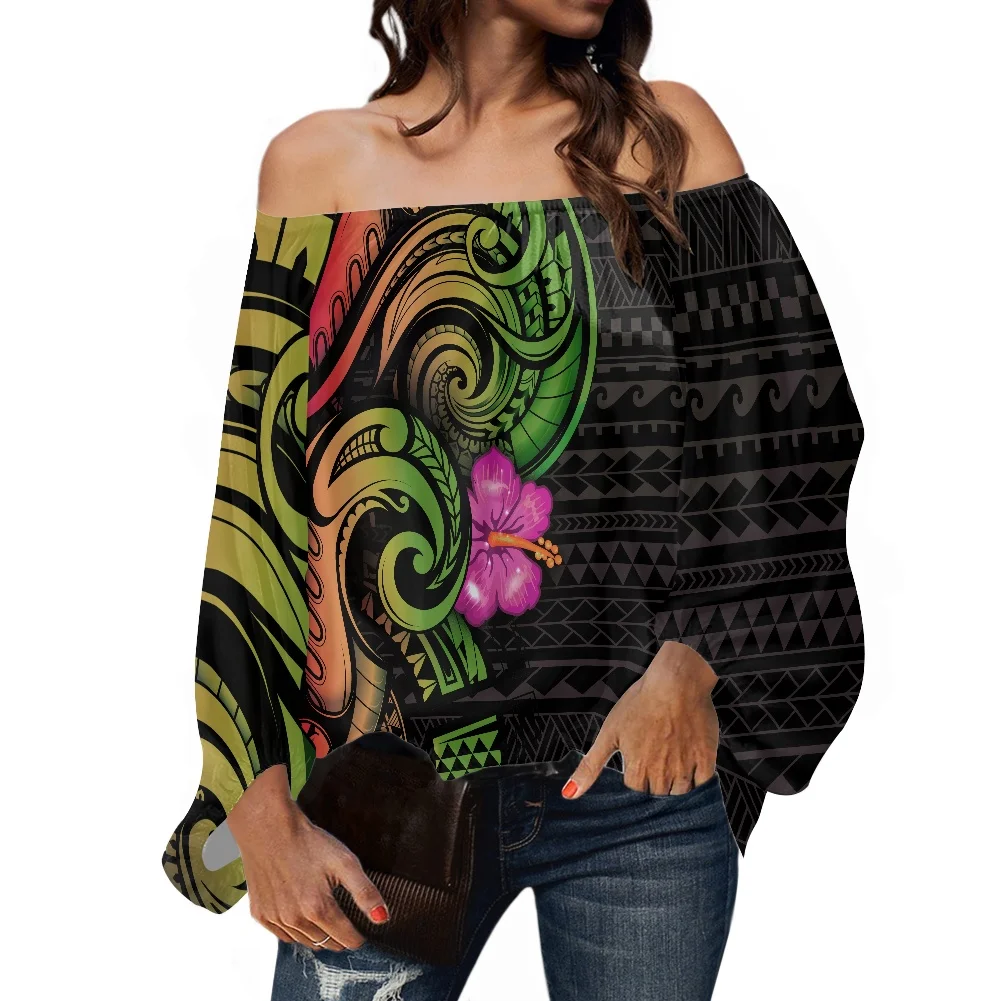 2022 винтажная блузка женский короткий топ с длинным рукавом полинезийский