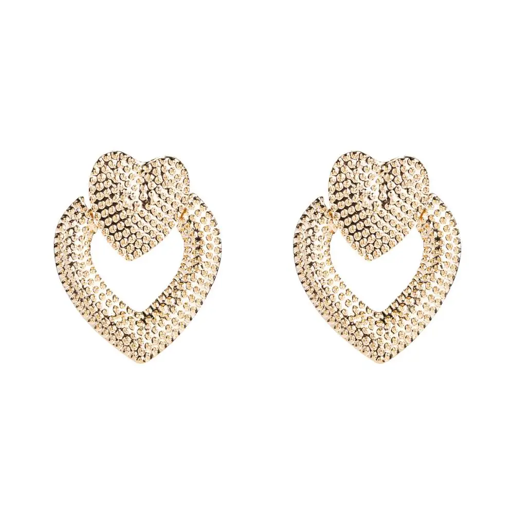 

Heart Earrings European and American big ladies exaggerated hollow drop-shaped pearl earrings double love ear jewelry