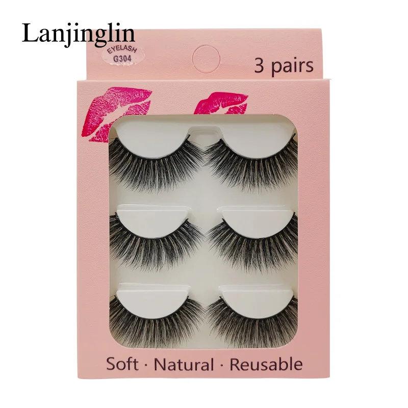 G304 LANJINGLIN 1/3/5 пар 3D из меха норки накладные ресницы натуральные длинные ресницы тонкие Макияж Наращивание ресниц пикантные Поддельные Ресницы cilios - Цвет: G304