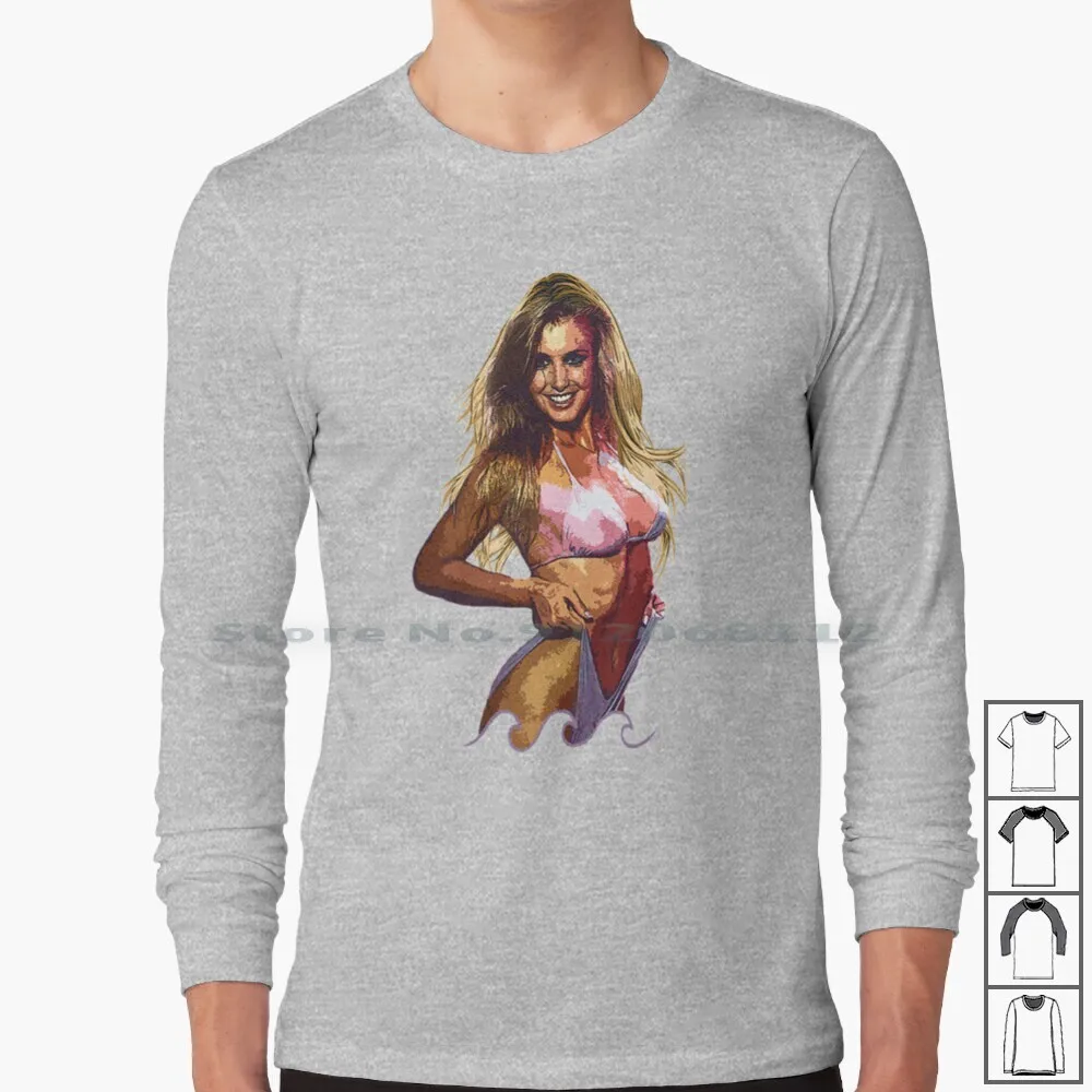 

Heather Thomas Long Sleeve T Shirt Heather Thomas Beach Waves Wave Pink Neon 80s Babe Babes Summer Zapped Film Movies Movie Hot