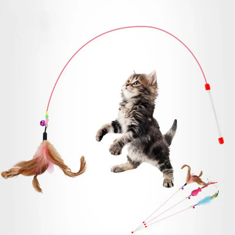 Веселая игрушка для котят кошек интерактивный колокольчик с перьями палочка