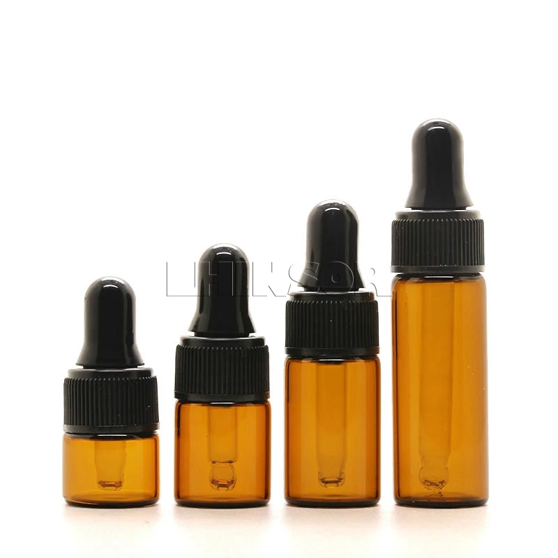

5pcs/lot Hot Sales 1ml 2ml 3ml 5ml Amber Glass Perfume Doterra Essential Oil Bottles Containers Vials with Eye Dropper