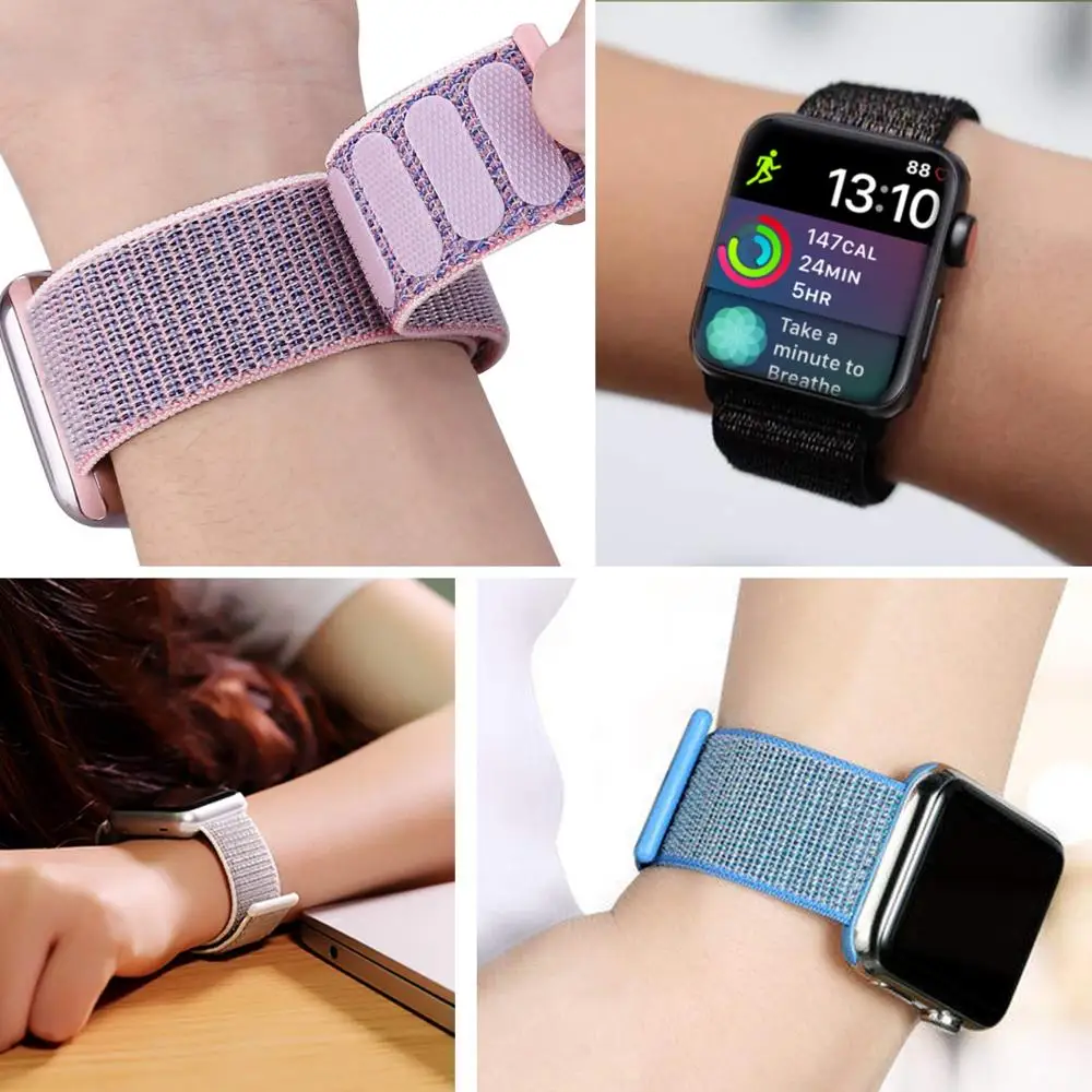 Нейлоновый спортивный бесшовный мягкий для наручных часов iwatch серии 4/5/3/2/1 дышащий замена ремешок для наручных часов Apple Watch 38 мм/40 мм/42 мм/44 мм