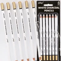 white charcoal pencils drawing set 6 pcs smooth soft medium sketching pencil for highlighting art supplies