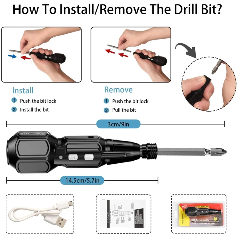 

Rechargeable Cordless Screwdriver-Electric Screwdriver Hand Tool Mini Portable Cordless Power Drill (with 8 Bits)