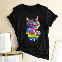 colorful cat love is love print t shirts women summer graphic tee fashion shirts for women loose short sleeve harajuku clothes