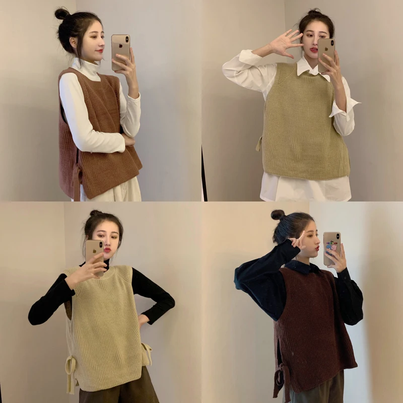 Женский трикотажный свитер на шнуровке Повседневный пуловер без рукавов джемпер