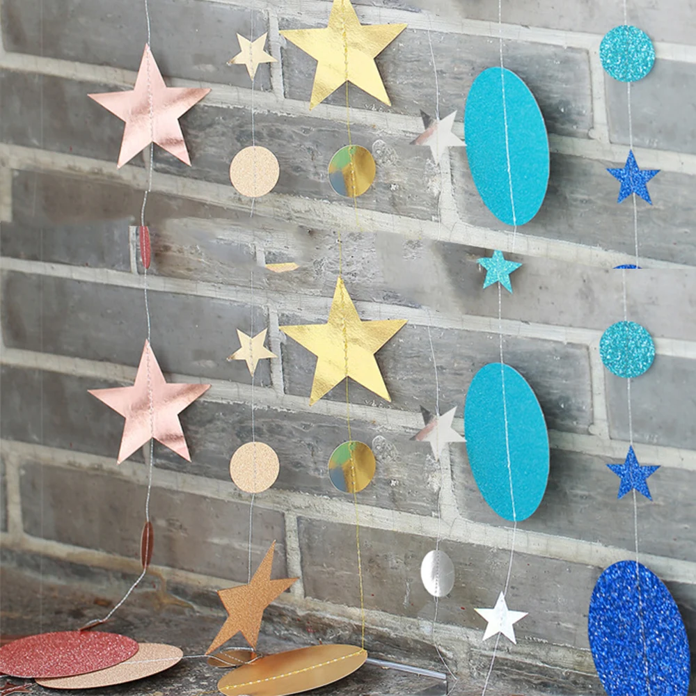 Звезда Круглый Золотой занавес гирлянда золото серебро бумага флэш баннер цепь