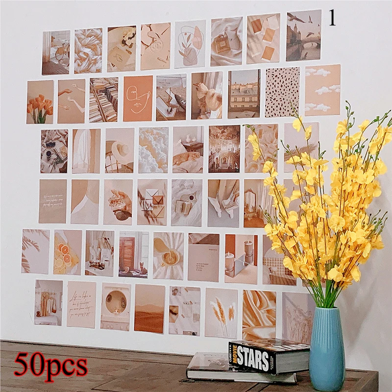

50PCS Posters Postcards OPP Bag Packing Aesthetic Postcard Beautiful Poster Simplicity Color Postcard Wall Decor Beach Cactus
